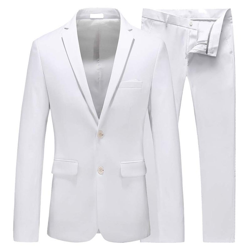 UNINUKOO Men's Suit Slim Fit 2 Button 2 Piece Suits for Men Party Formal Dress Solid Tuxedo Blazer Jacket Pants Set US Size 36 White - Image 1